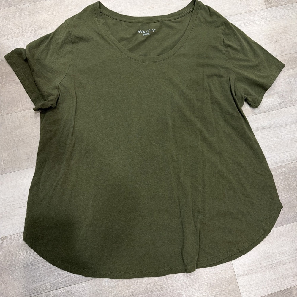 Ava & Viv Womens T-Shirt Short Sleeve Scoop Neck Top Plus Size 1X Olive Green